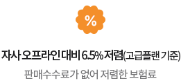 자사 오프라인 대비 6.5% 저렴(고급플랜 기준) 판매수수료가 없어 똑같은 보장을 더 저렴하게